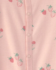 Baby Girl Strawberry 100% Cotton Sleep & Play Pajamas - Pink