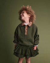 Toddler Girl Leopard Collar Pullover Sweatshirt - Olive