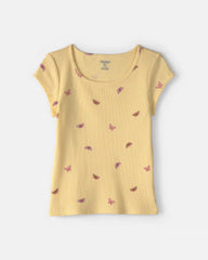 Girls Butterfly Ribbed Top - Yellow