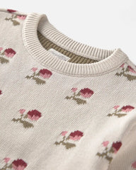 Girls Organic Cotton Sweater Knit Pullover in Wildflower Maize