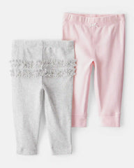 Baby Girl 2-Pack Ruffle-Detail Cotton Pants - Grey/Pink