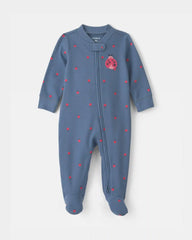 Baby Girl Ladybug 100% Cotton 2-Way Zip Sleep & Play Pajamas - Blue