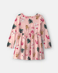 Toddler Girl Christmas Long-Sleeve Dress - Pink