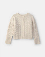 Girls Cable Knit Cardigan Sweater - Cream