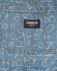 Toddler Alphabet Overalls - Light Wash