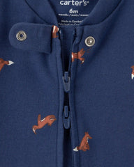 Baby Boy Fox 100% Cotton 2-Way Zip Sleep & Play Pajamas - Navy Blue