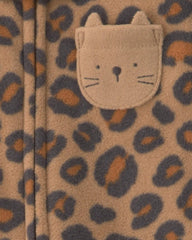 Baby Girl Leopard Fleece 2-Way Zip Sleep & Play Pajamas - Brown