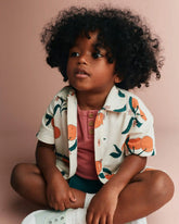 Toddler Boy Button-Down Short-Sleeve Shirt in Clementine Grove Print - Cream