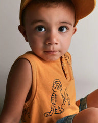Toddler Boy Henley Tank in Fishing Tiger Print - Golden Yellow