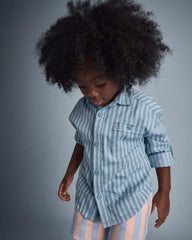 Toddler Boy Button-Down Long-Sleeve Shirt in Stripes - Blue
