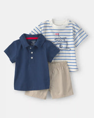 Baby Boy 3-Piece Nautical Short-Sleeve Tops & Short Set - Blue