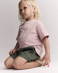 Toddler Standard Shorts with Pockets in Dot Print- Olive