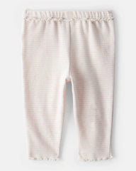Baby Girl Flutter-Waist Striped Pants - Pink/Cream