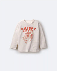 Toddler 'Crispy Rice Bowl' Long-Sleeve Relaxed Graphic Tee - Cream