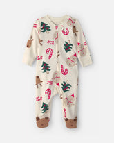 Baby Christmas Icon 100% Cotton 2-Way Zip Sleep & Play Pajamas - Cream