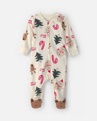 Baby Christmas Icon 100% Cotton 2-Way Zip Sleep & Play Pajamas - Cream