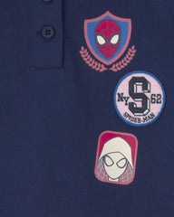 Girls ©Marvel Spiderman French Terry Polo Dress - Navy Blue