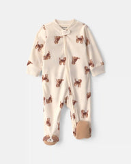 Baby Boy Dog Fleece 2-Way Zip Sleep & Play Pajamas - Cream