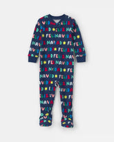 Baby 1-Piece 'Feliz Navidad' Christmas 100% Cotton Snug Fit Footed Pajama - Navy Blue