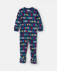 Baby 1-Piece 'Feliz Navidad' Christmas 100% Cotton Snug Fit Footed Pajama - Navy Blue