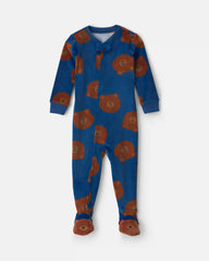 Baby Boy 1-Piece Bear 2-Way Zip DreamPlush Snug Fit Footed Pajama - Navy Blue