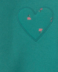 Toddler Girl 2-Piece Heart & Floral Fleece Long-Sleeve Top & Pant Set - Green