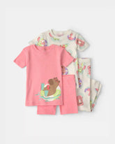 Baby Girl Pool Party 100% Cotton 4-Piece Pajama Set - Pink/Ivory