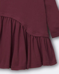 Toddler Girl Ribbed Long-Sleeve Asymmetrical Dress - Burgundy