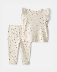 Baby Girl 2-Piece Blueberry Short-Sleeve Top & Pant Set - Ivory