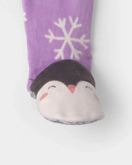 Toddler Girl 1-Piece Penguin DreamPlush Snug Fit Footed Pajama - Purple