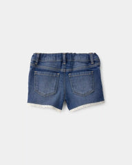 Toddler Girl Eyelet Trim Denim Shorts - Dark Wash