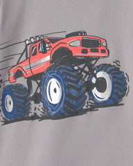 Boys 4-Piece Monster Truck 100% Cotton Snug Fit Pajama Set - Grey