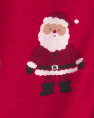 Baby Beige Santa Christmas 100% Cotton 2-Way Zip Sleep & Play Pajamas - Red