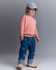 Toddler Girl Character Print Cuffed Pleat Pant in Denim - Blue