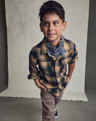 Boys Plaid Long-Sleeve Button-Down Shirt - Brown