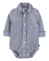 Baby Boy Gingham Print Button-Front Bodysuit