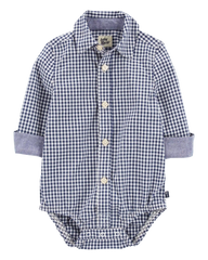 Baby Boy Gingham Print Button-Front Bodysuit