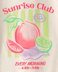 Girls 'Sunrise Club' Fruit 100% Cotton 4-Piece Pajama Set - Pink