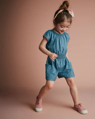 Toddler Girl Ric-Rac Swing Romper with Pockets - Blue
