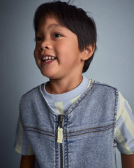 Toddler Boy Zip-Up Denim Vest with Pockets in Avenue Wash - Blue