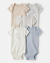 Baby Boy 5-Pack Hippo Multipack Bodysuits - Brown/Blue/White