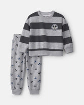 Toddler Boy 2-Piece Disney© Mickey Striped Long-Sleeve Top & Pant Set - Grey/Black
