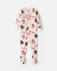 Baby 1-Piece Christmas Icon 2-Way Zip 100% Cotton Snug Fit Footed Pajama - Cream