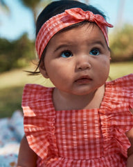 Baby Girl 3-Piece Gingham Top & Short Set - Coral