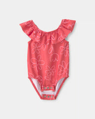 Baby Girl Floral 1-Piece Swimsuit - Red