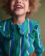 Toddler Girl Peter Pan Collar Top in Stripes - Green/Blue