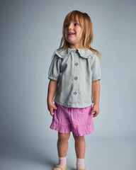 Toddler Girl Peter Pan Collar Top in Stripes - Teal