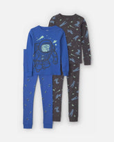 Boys 4-Piece Astronaut Glow in the Dark 100% Cotton Snug Fit Pajama Set - Blue