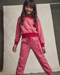 Girls 'New York City 95' French Terry Pullover Sweatshirt - Pink/Red