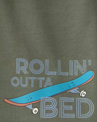 Boys 2-Piece Skateboard Short-Sleeve Loose Fit 2-Piece Pajama Set - Blue/Green